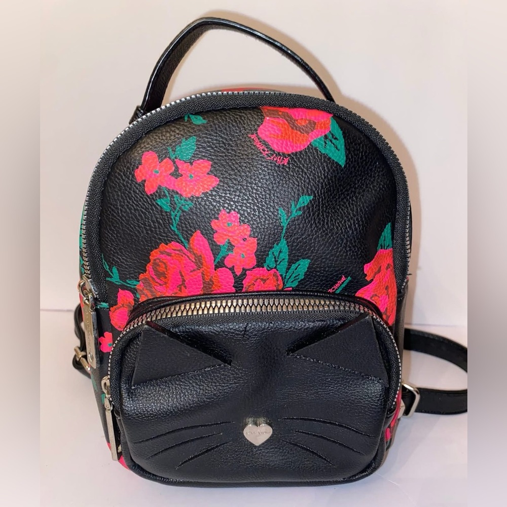 ***SOLD*** Floral Mini Betsey Johnson Backpack with Cat Face Design